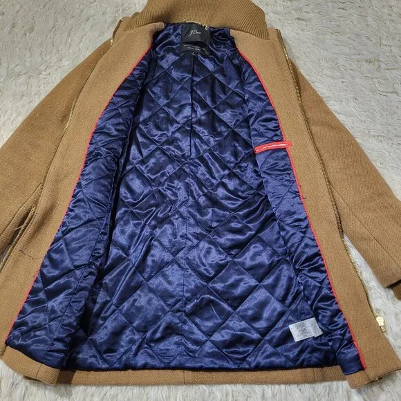 J.Crew Coat Womens 0 Lodge Italian Wool Camel Heather Acorn Zip Up Coat #K0896 - Picture 11 of 16